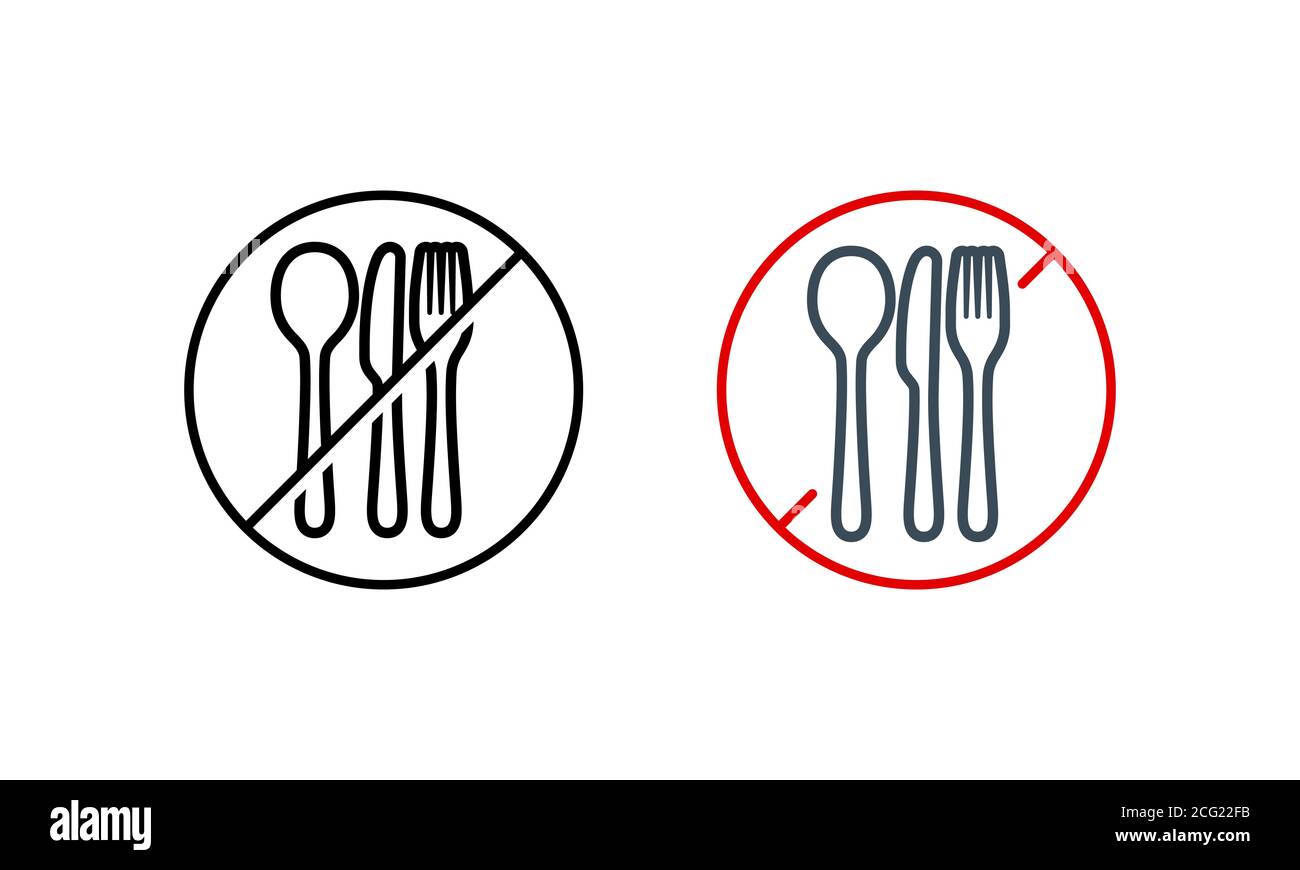 Kein Plastikgeschirr Symbol. Sagen Sie Nein zu Kunststoffgabel und Löffel. Stoppen Sie Plastikverschmutzung, um Umwelt und Ökologie zu retten. Vektor auf isoliertem Weiß Stock Vektor