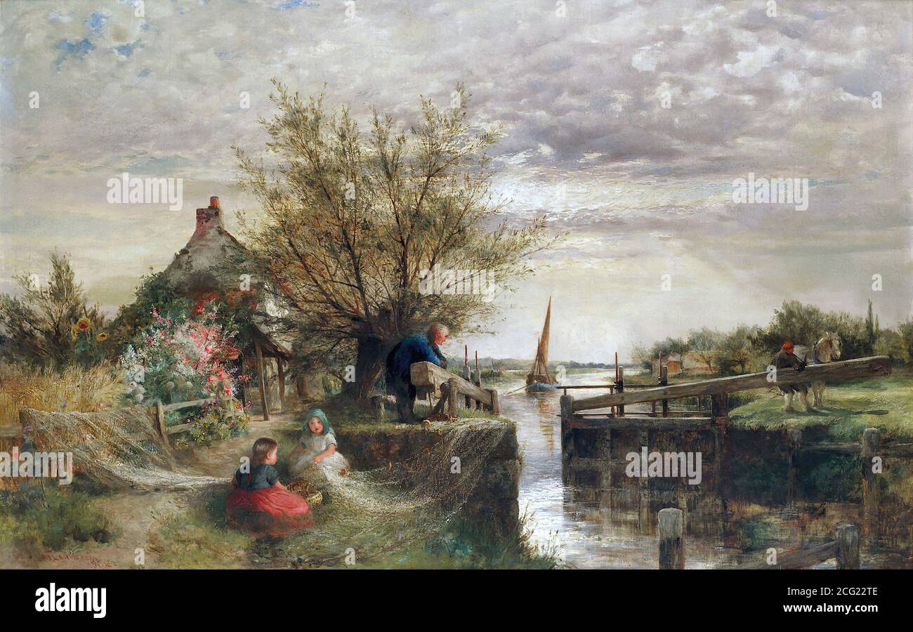 Lewis Charles James - A Thames Lock Summertime - Britisch Schule - 19. Jahrhundert Stockfoto