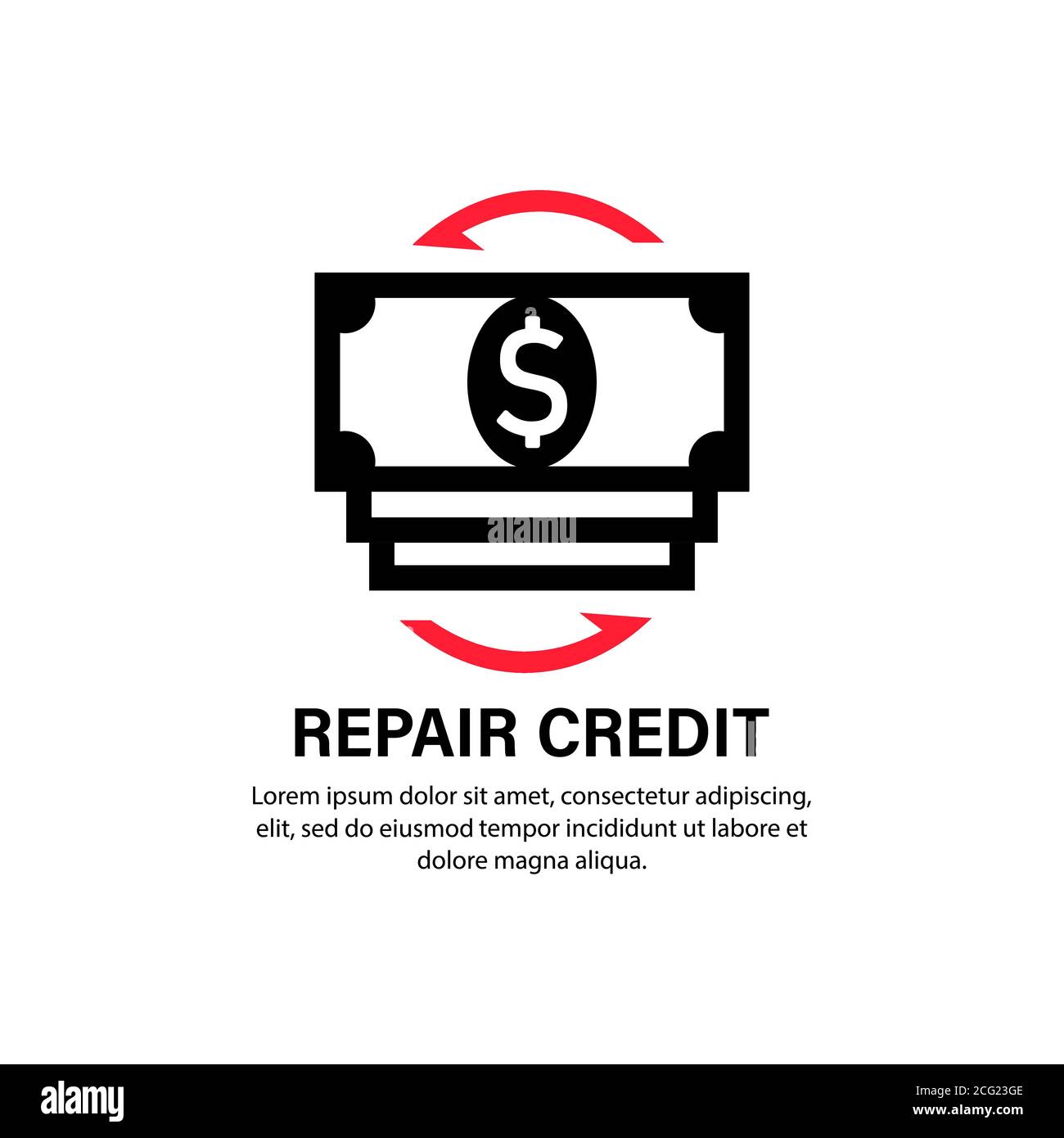 Symbol für die Reparatur von Kreditscheinen. Vektor auf isoliertem weißem Hintergrund. EPS 10 Stock Vektor