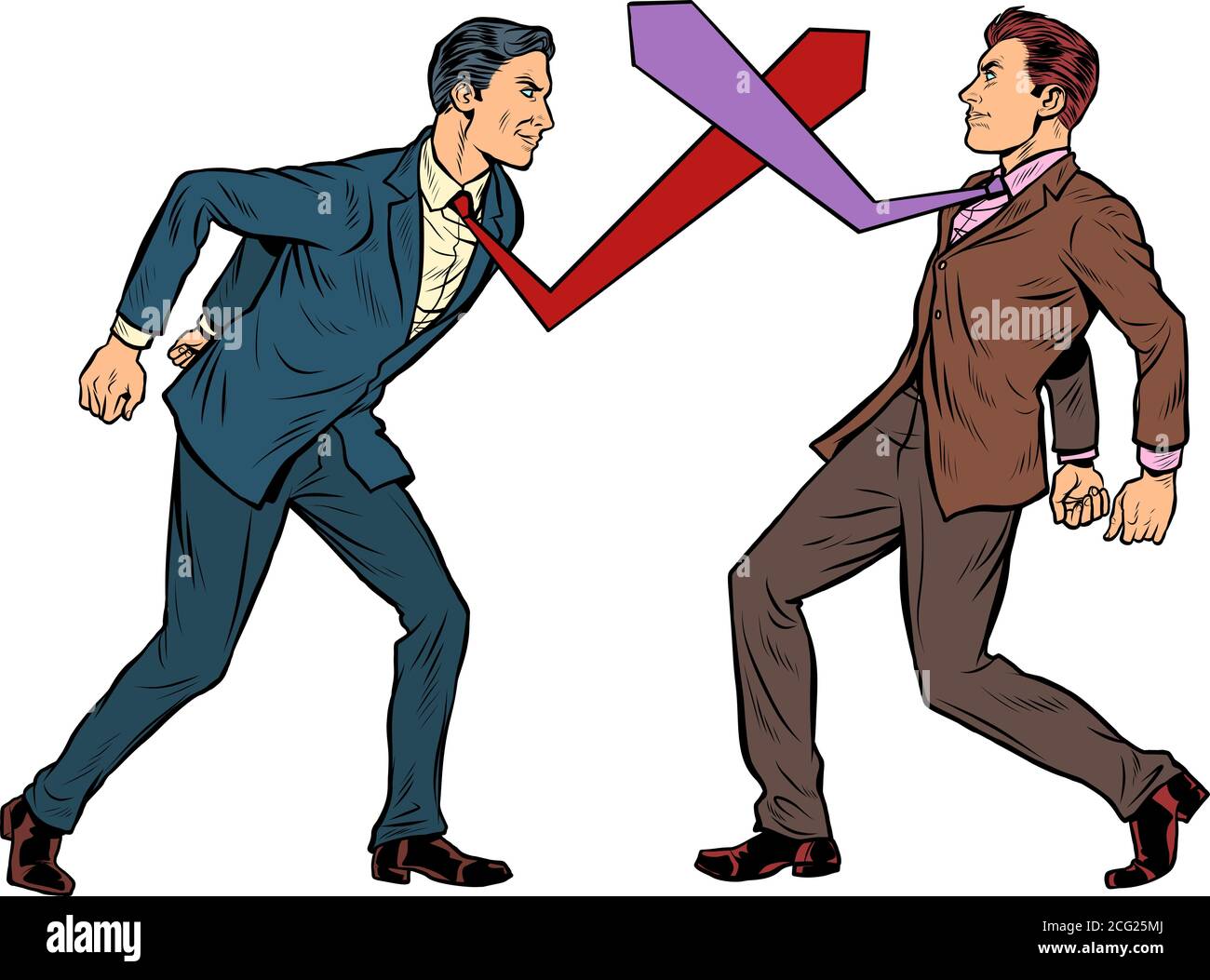 Business Wettbewerb Duell, Geschäftsleute kämpfen mit Krawatten Stock Vektor