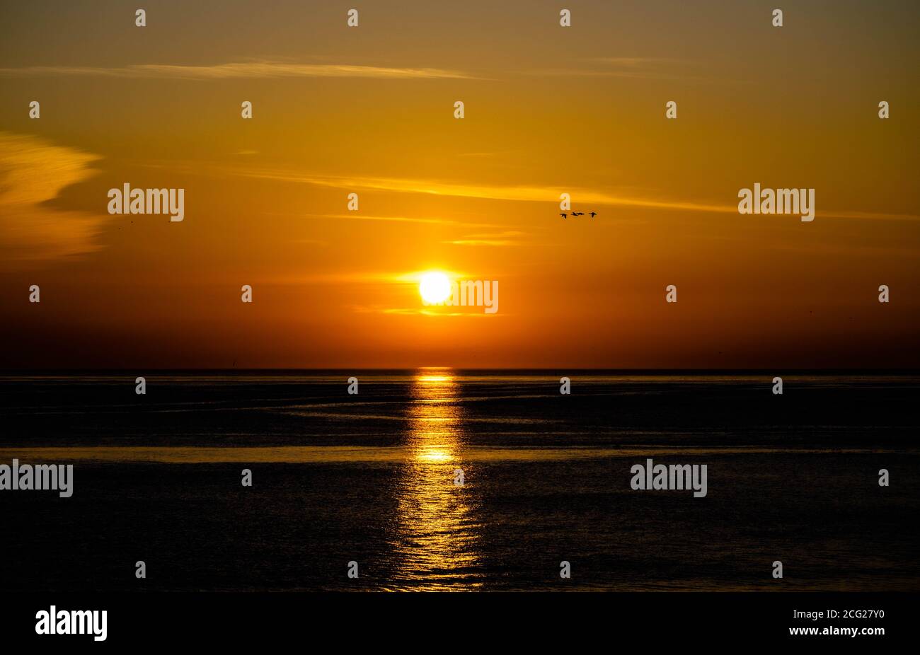 Wunderschöner Sonnenuntergang in einer dunklen Umgebung Stockfoto