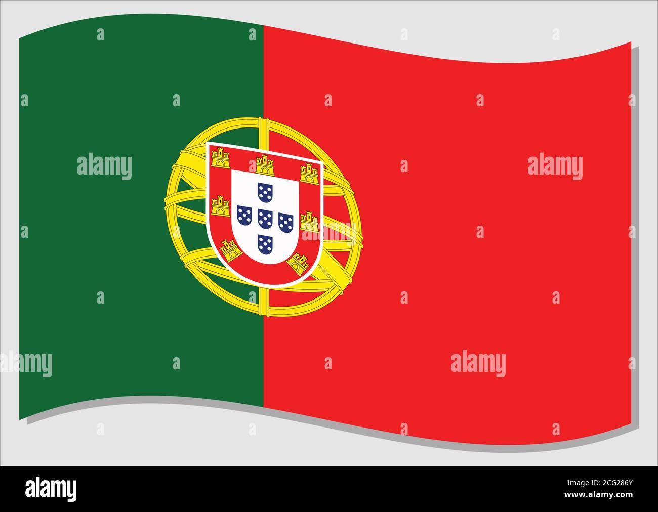 Vektor-Grafik: Flagge von Portugal schwenken. Zeichnung der portugiesischen Flagge. Portugal-Landesflagge wavin im Wind ist ein Symbol für Freiheit und Indepe Stock Vektor