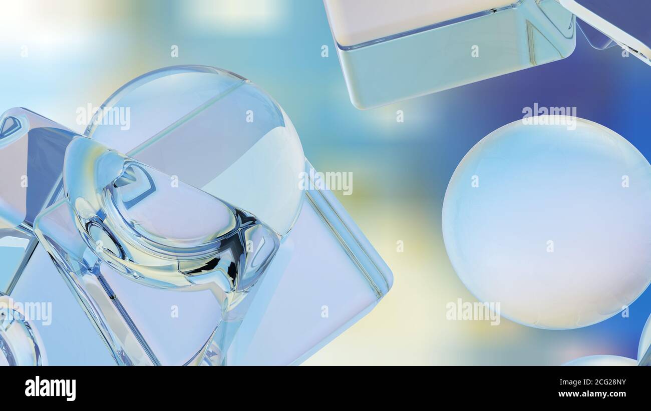 Schwebende Wassertropfen. Hintergrund der schönen Wassertropfen. 3D-Rendering Stockfoto