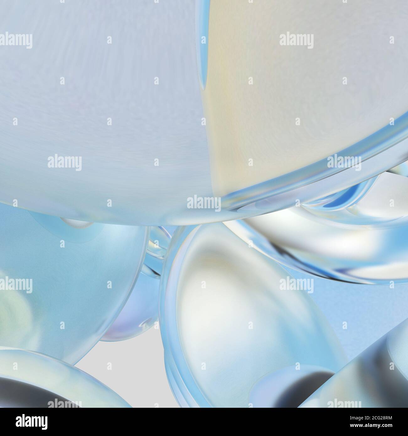 Schwebende Wassertropfen. Hintergrund der schönen Wassertropfen. 3D-Rendering Stockfoto