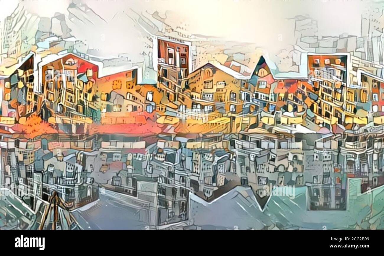 Abstraktes Bild einer Tagesstadt. Architekturhintergrund. Stockfoto