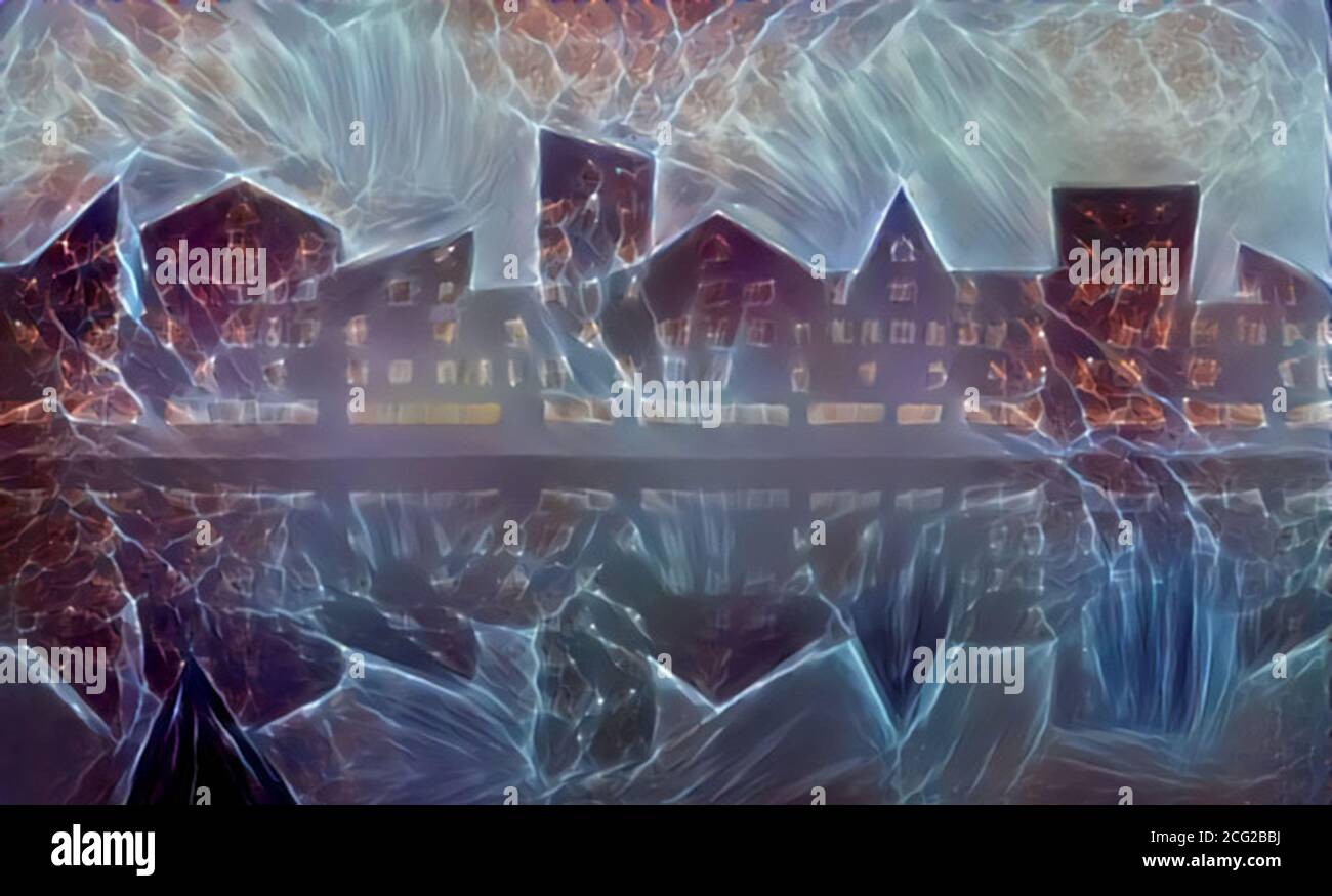 Abstraktes Bild einer Nachtstadt. Architekturhintergrund. Stockfoto