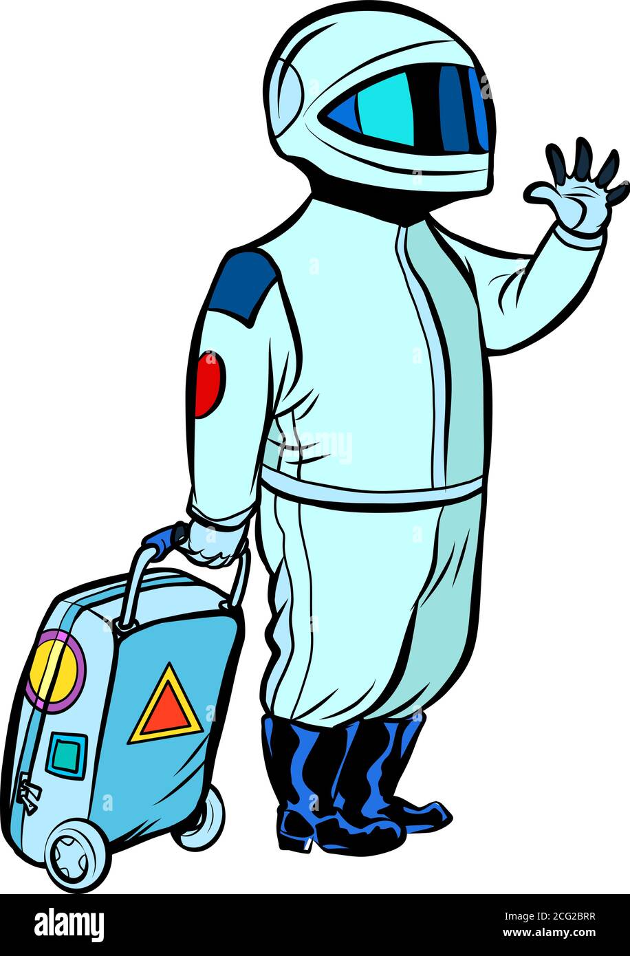 Astronaut Reisende mit einem Reisekoffer Stock Vektor