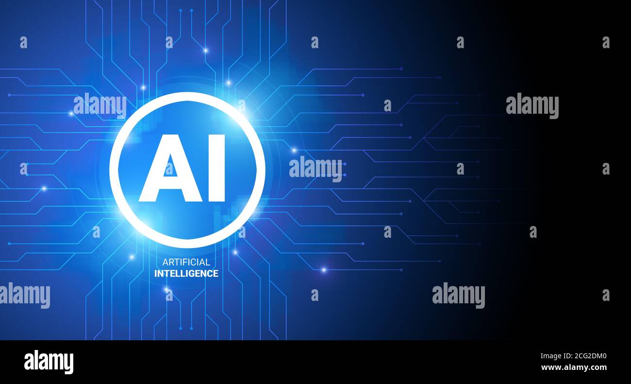 Kreative Illustration für Künstliche Intelligenz Konzept mit AI Logo und Neuronale Verbindungen Stockfoto