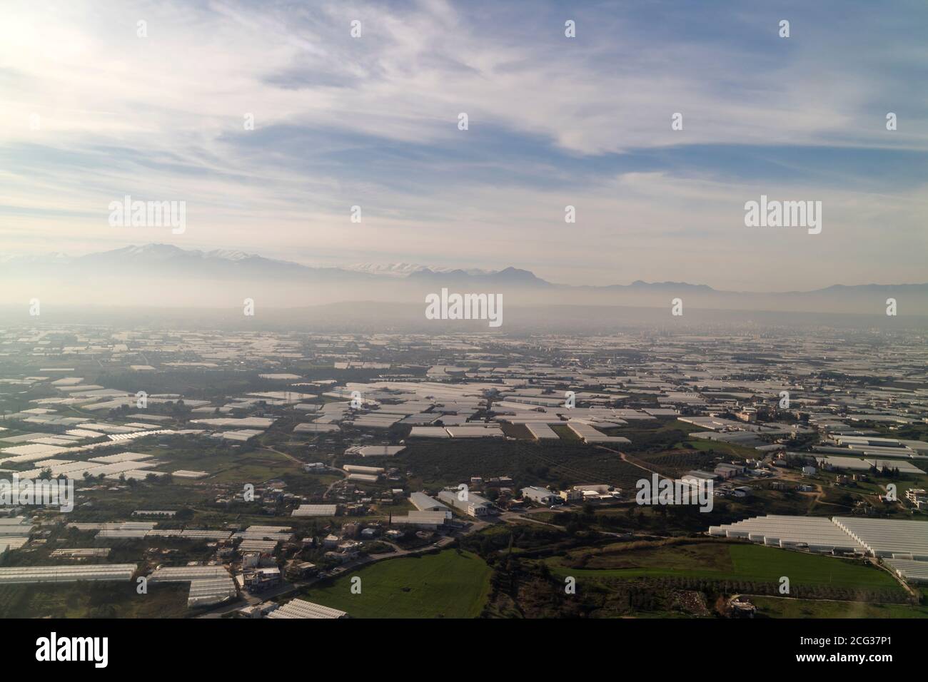 Luftaufnahme von Gewächshäusern in Antalya-Türkei Stockfoto