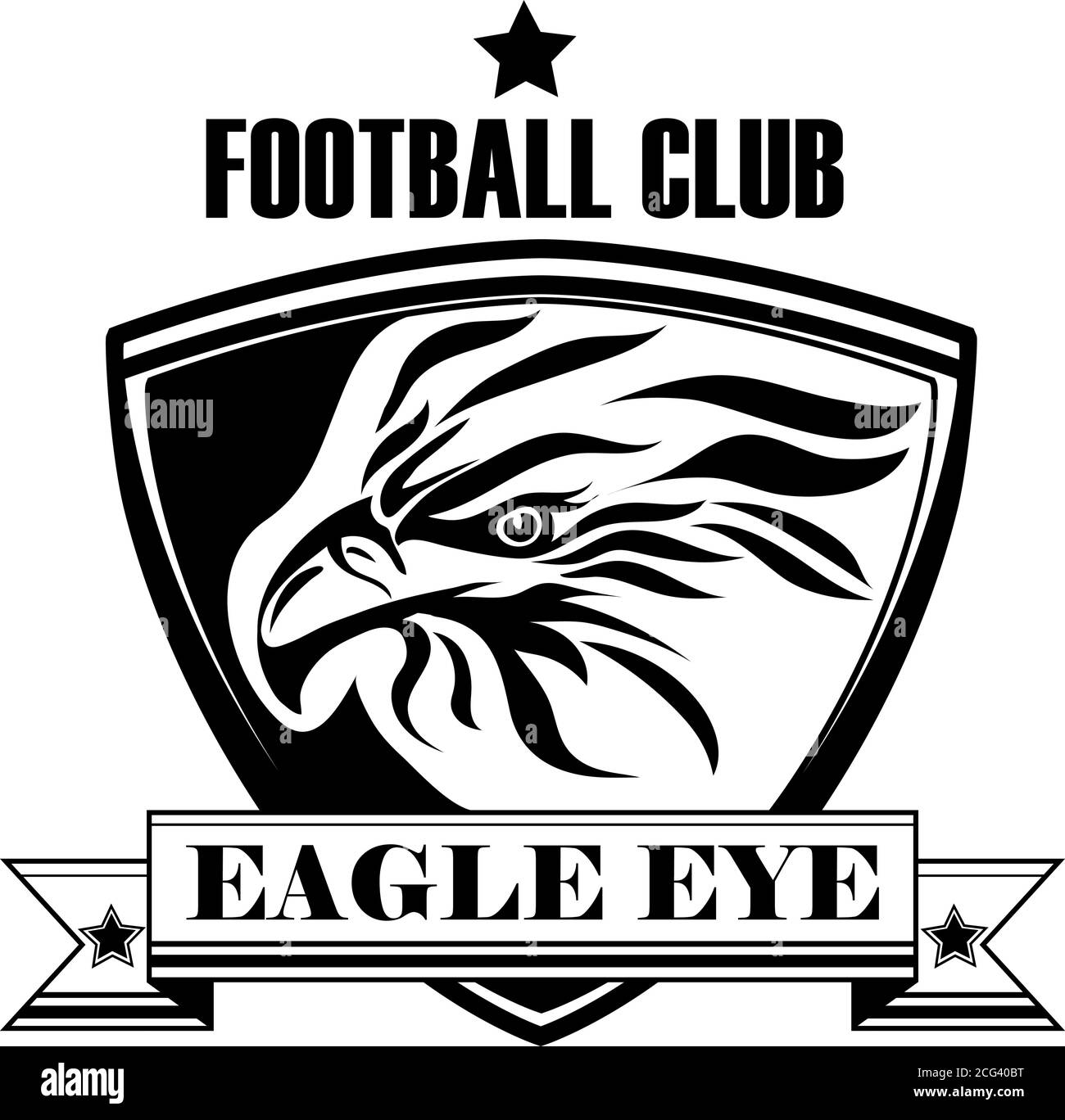 Logo, Zeichen für Unternehmen, Unternehmen, Sportmannschaft, Emblem, Zeichen, Symbol, Waffen, Chevron, Team, Adler, Verein, Vektor, Illustration, Zeichnung, Design, Stern Stock Vektor