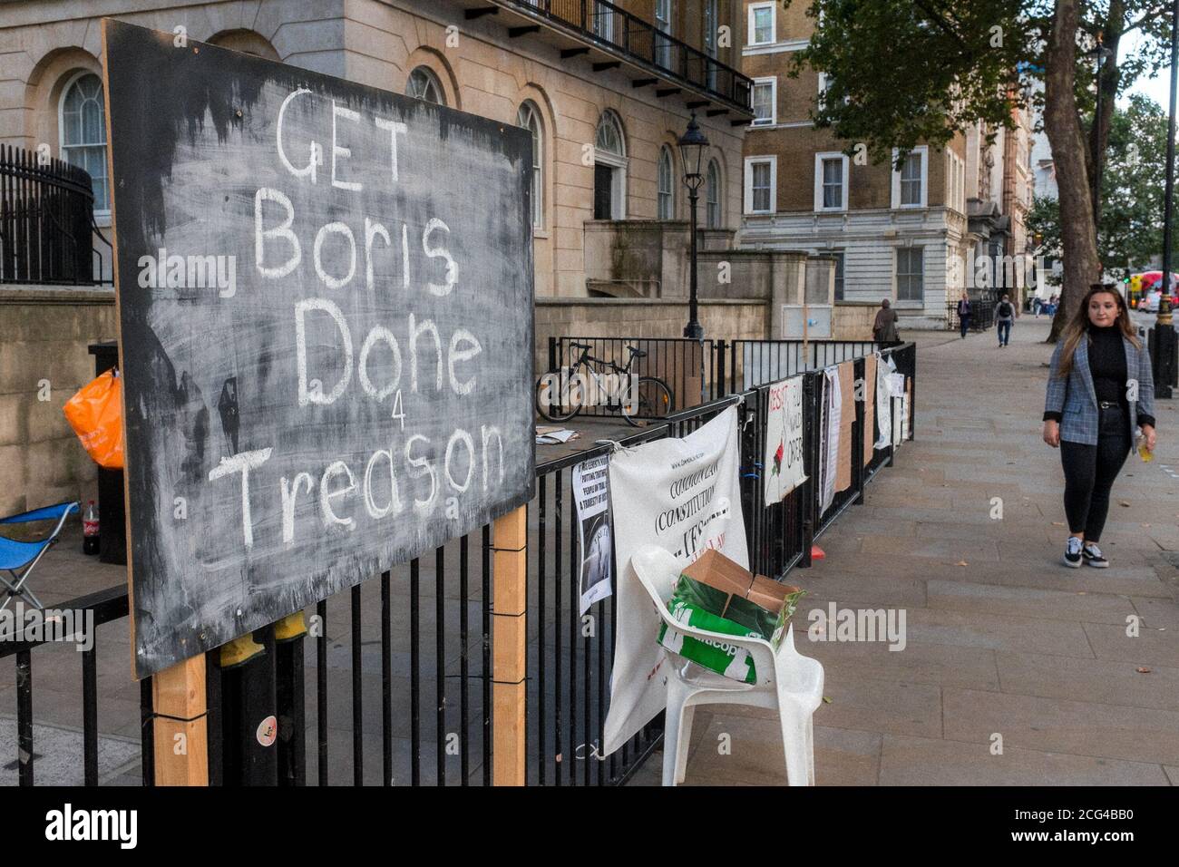 HUNGERSTREIK GEGENÜBER DOWNING STREET, WESTMINSTER, LONDON, GROSSBRITANNIEN Stockfoto