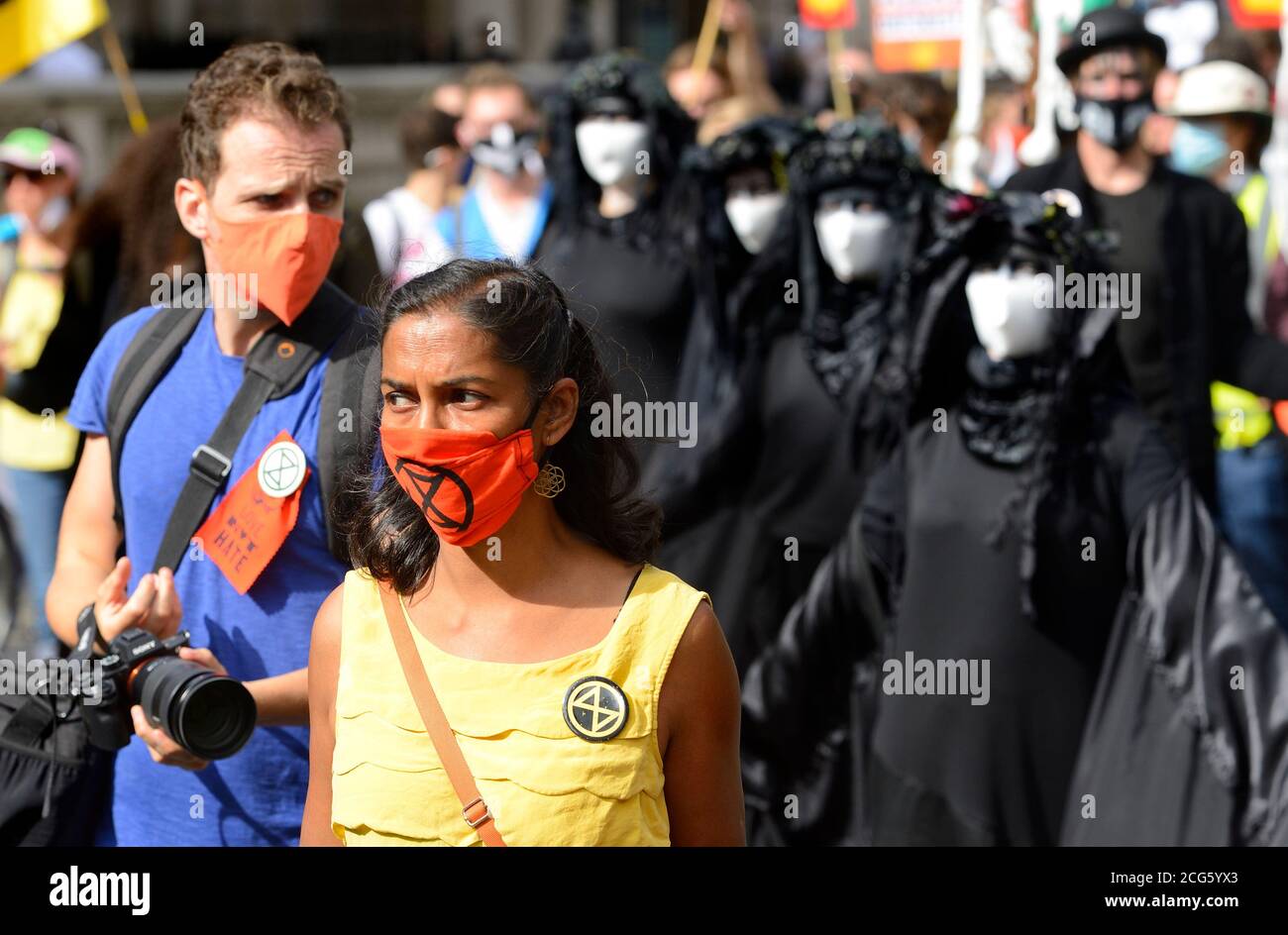 London, Großbritannien. Extinction Rebellion Protest in Whitehall, 8. September 2020. Stockfoto