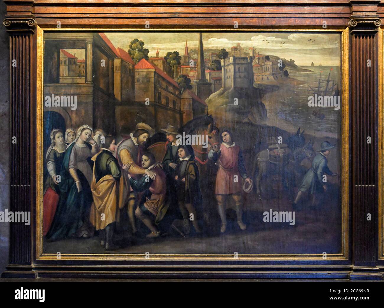 Retable des heiligen Hieronymus in der Sakristei, St. Jerome verlässt für den Fernen Osten, Kirche Santa Maria de Belem, Kloster der Hieronymiten, Mosteiro dos Stockfoto