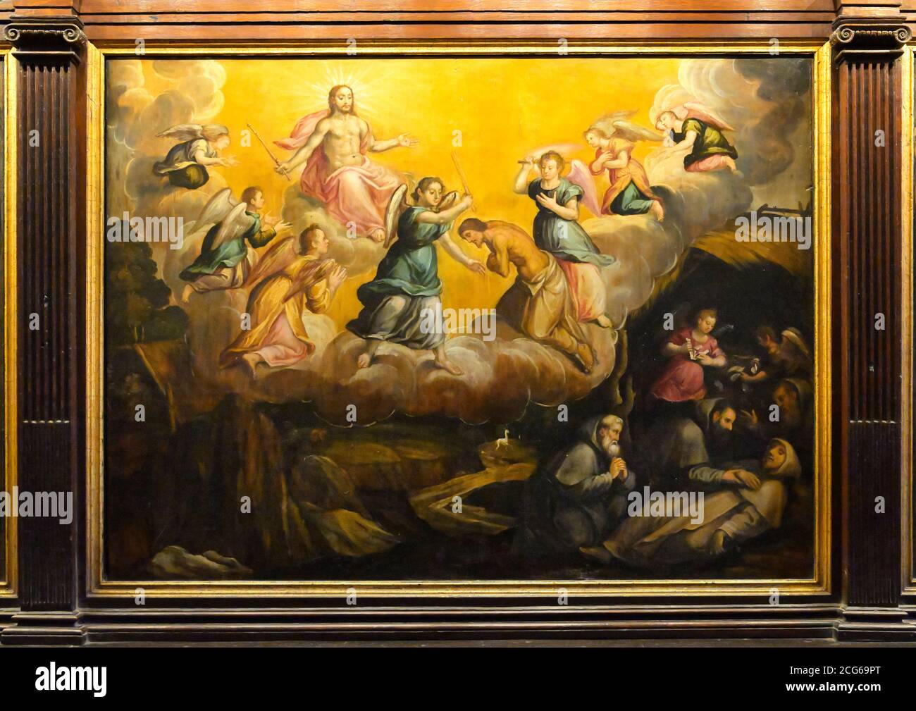 Retable von St. Jerome in der Sakristei, Prüfung und Bestrafung von St. Jerome in einem Traum für den Besitz profanen Bücher, Kirche Santa Maria de Belem, Mona Stockfoto