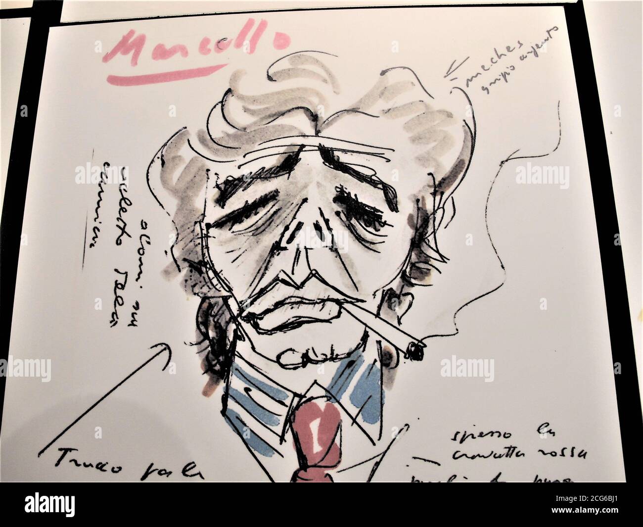 FELLINI MUSEUM IN CINECITTA'. KARIKATUR VON MARCELLO MASTROIANNI VON HAND VON FEDERICO FELLINI Stockfoto