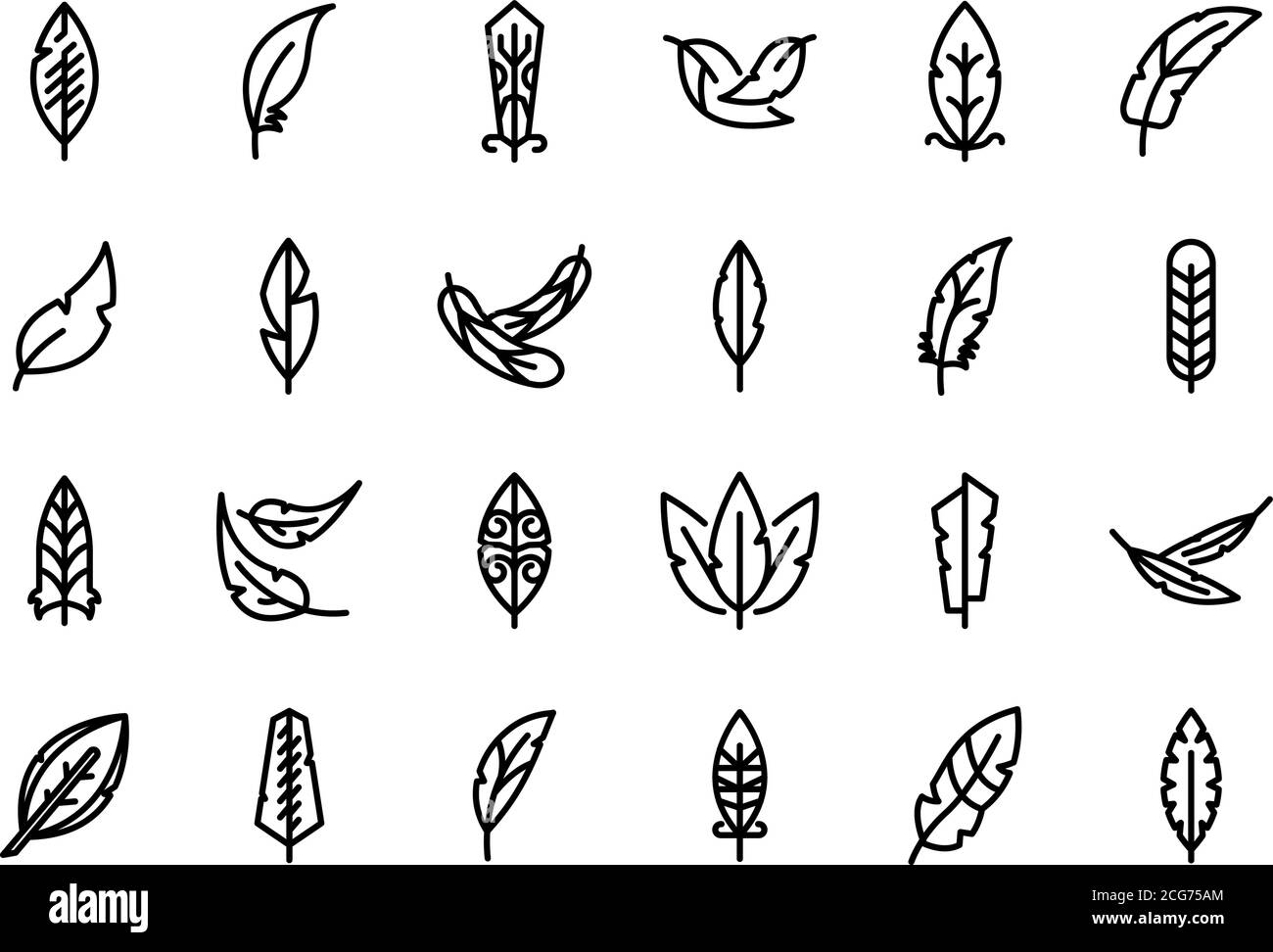Federn Ikonen gesetzt, Umriss Stil Stock Vektor