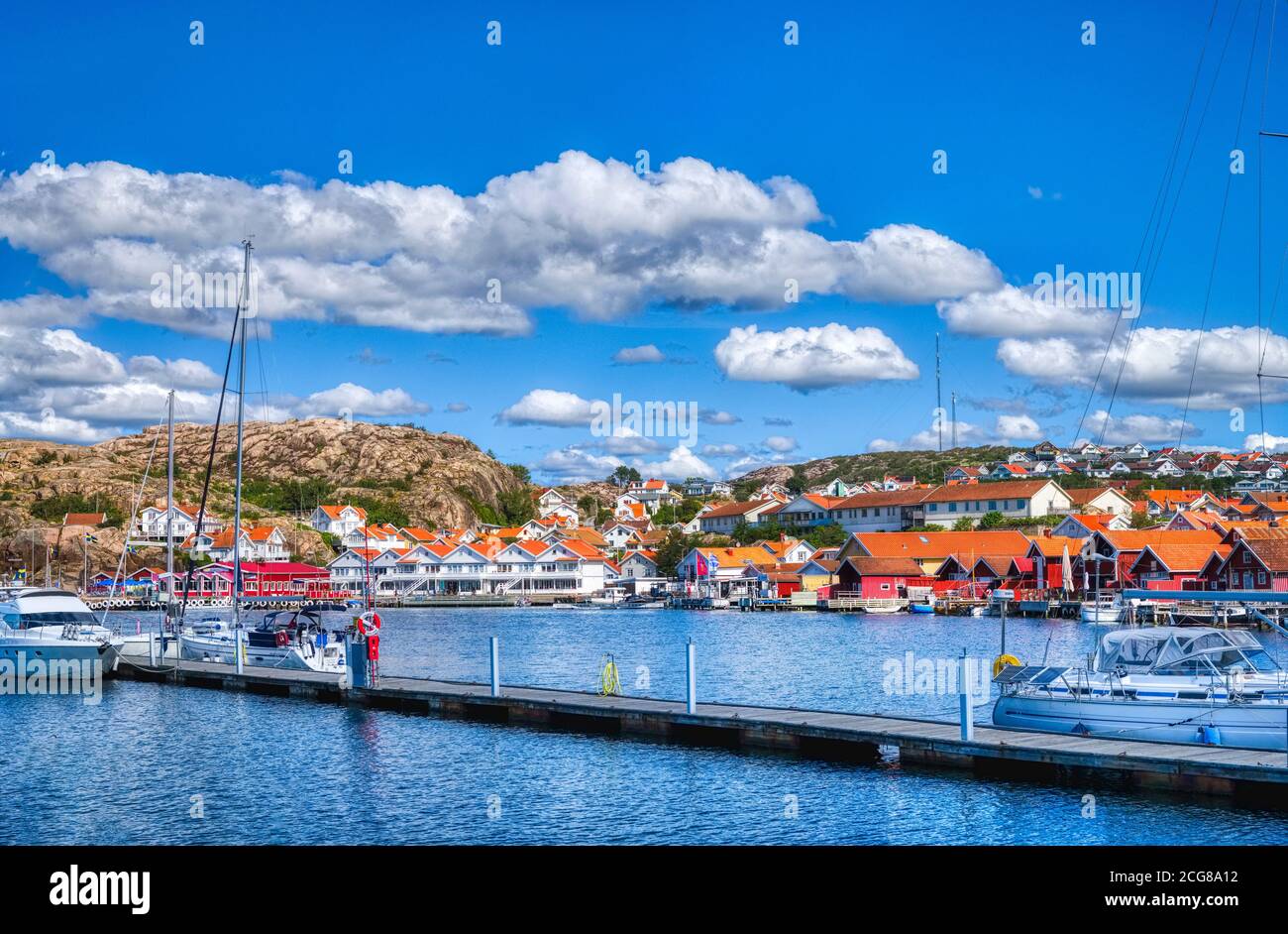 Blick auf den Hafen von Hunnebostrand Stockfoto