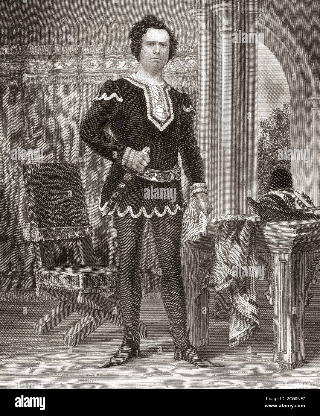William Creswick in der Rolle des Hotspur aus Shakespeares Stück König Heinrich IV. William Creswick, 1813 – 1888. Englischer Schauspieler. Stockfoto