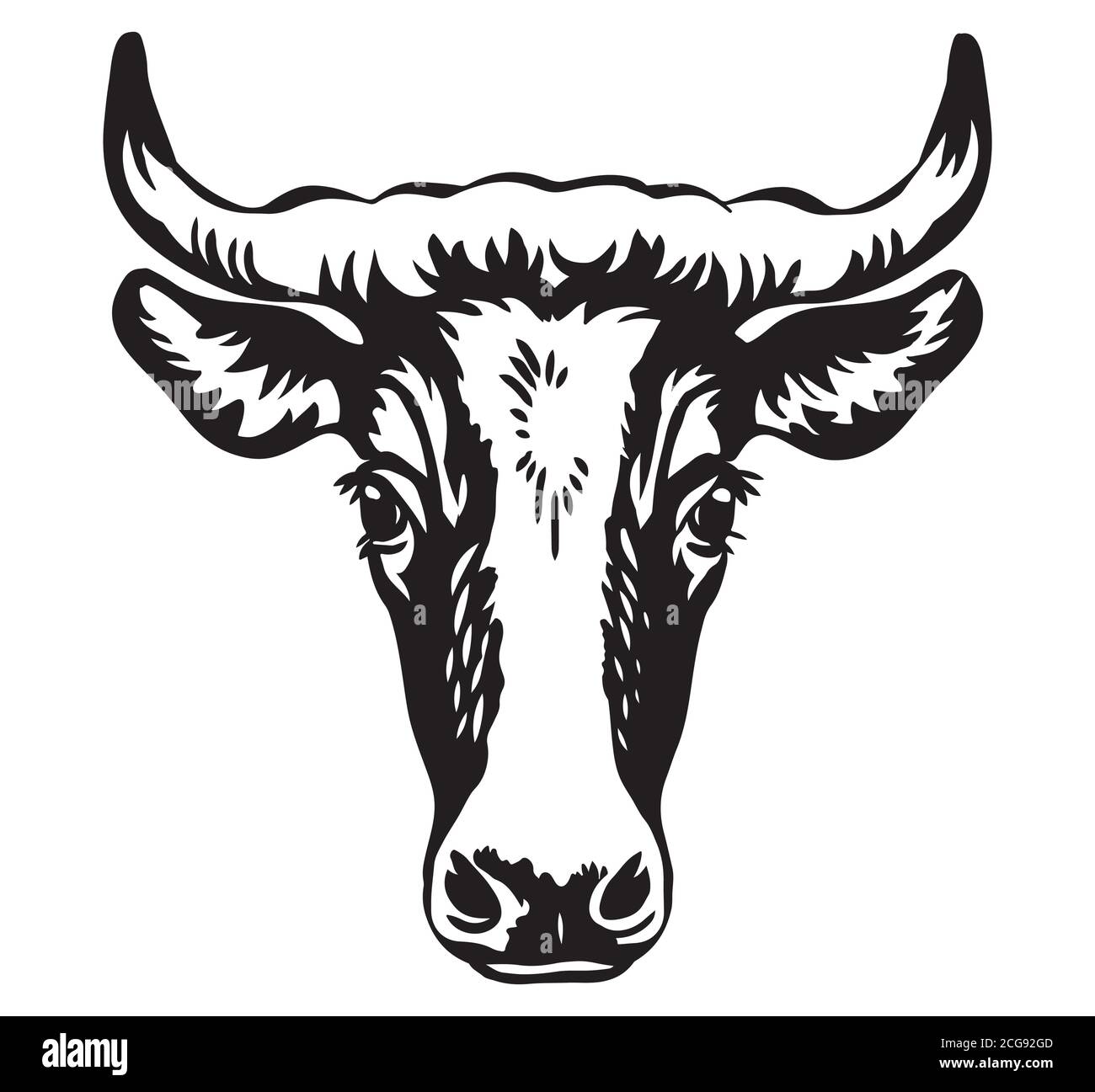 Vektor-Illustration von Stier Kopf Symbol in schwarzer Farbe isoliert auf weiß. Gravur Vorlage Bild der Kuh. Design-Element für Poster, T-Shirt, Emblem, l Stock Vektor