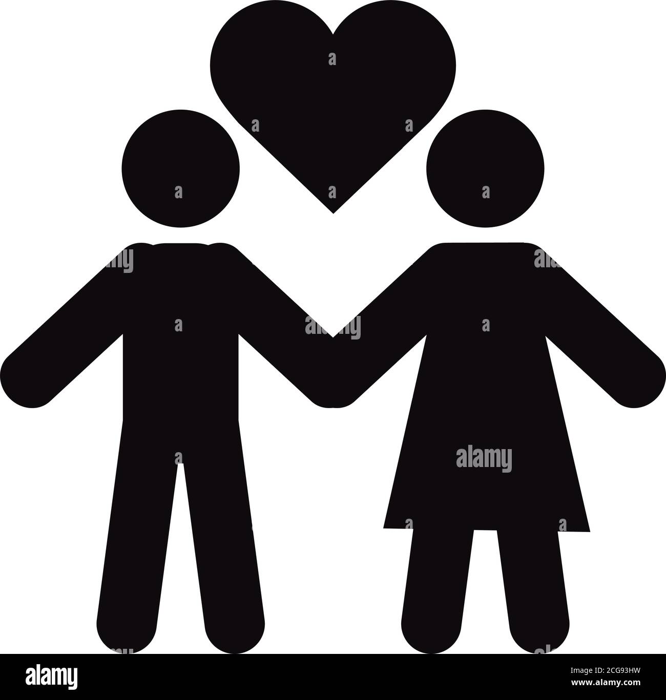 Zusammen, Beziehung freundlich romantischen Piktogramm, hält Paar Hände Herz Liebe Silhouette Stil Vektor Illustration Stock Vektor