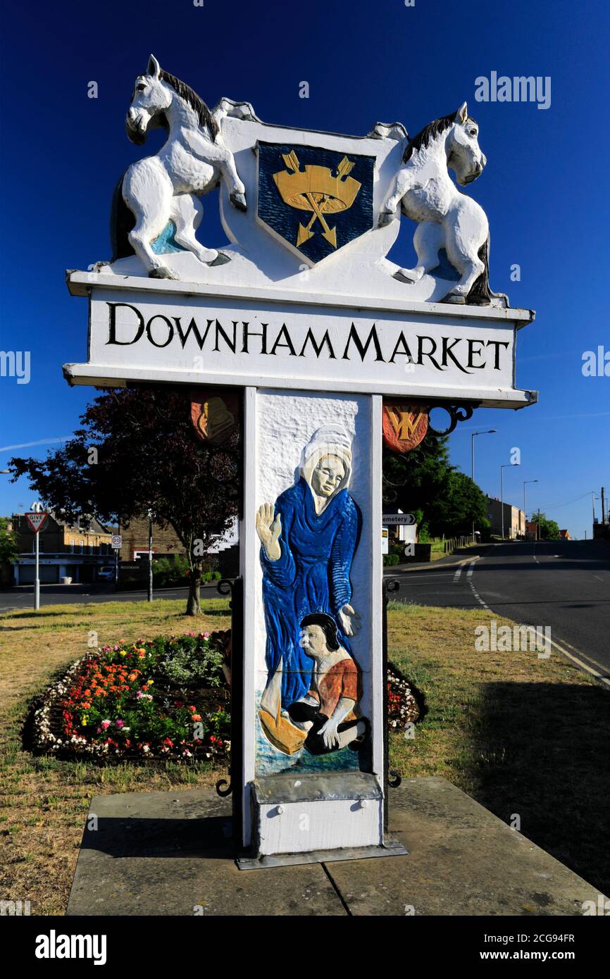 Das Stadtschild von Downham Market, Norfolk County, England; Großbritannien Stockfoto