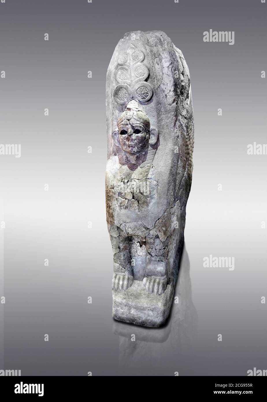 Hethiter-Sphinx-Skulptur eines der 4 Sphinx aus dem Sphinx-Tor von Hattusa, Neuhethitisches Königreich, 13. Jh. v. Chr. , Archäologisches Museum Bogazkale Stockfoto