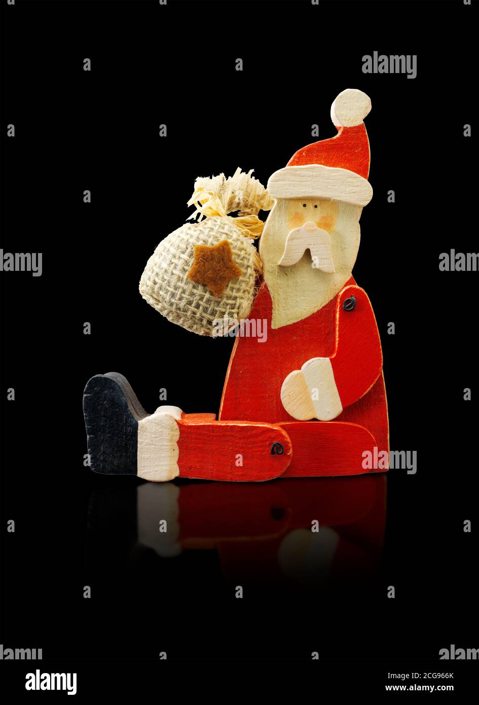 Holzweihnachtsdekoration von Weihnachtsmann (Weihnachtsmann), ausgeschnitten Stockfoto
