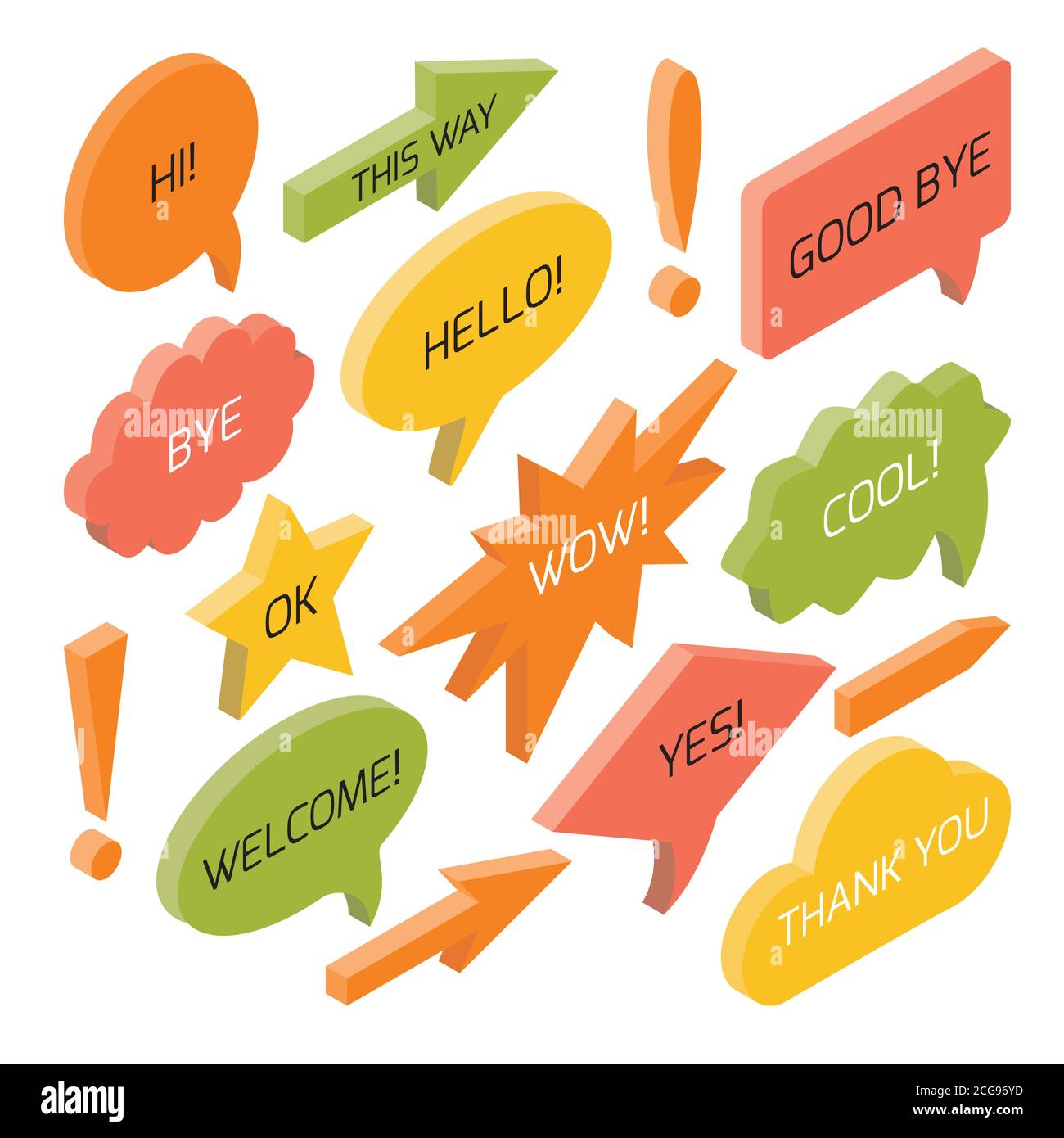 Satz isometrischer Sprechblasen mit Text Stock Vektor