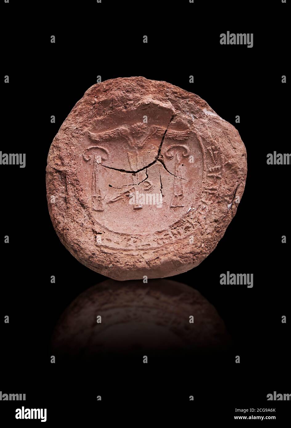 Hethitische Tonversiegelung aus Hattusa, Hethitisches Königreich 1600-1200 v. Chr., Archäologisches Museum Bogazkale, Türkei. Stockfoto
