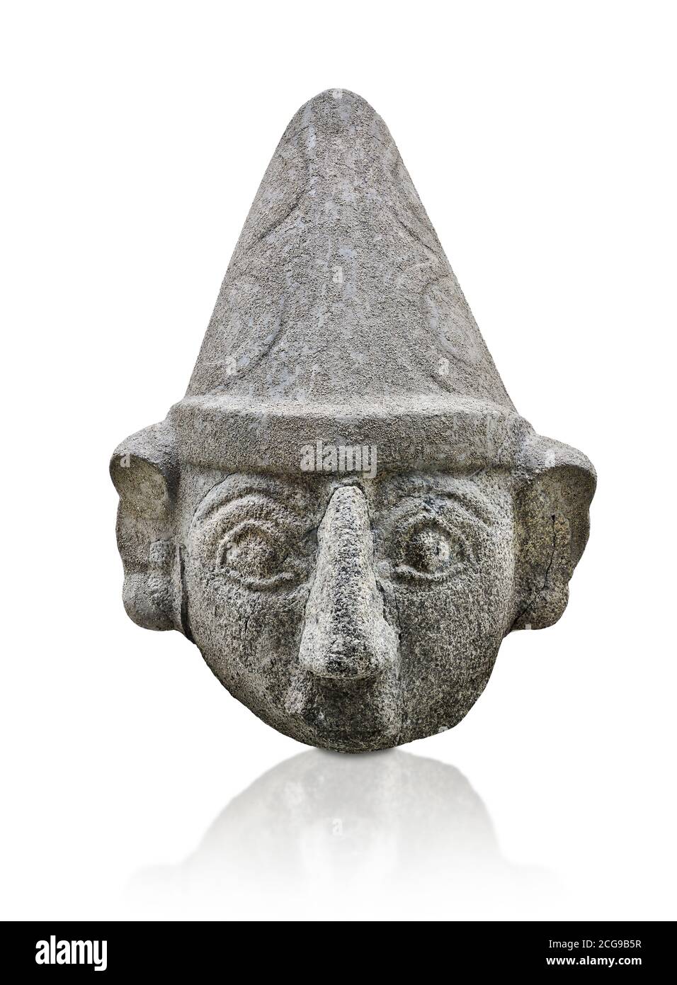 Hittite Statue Kopf eines gottes, Hethiter Hauptstadt Hattusa, Hethiter Mittelreich 1650-1450 v. Chr., Bogazkale Archäologisches Museum, Türkei. Weißer Hintergrund Stockfoto