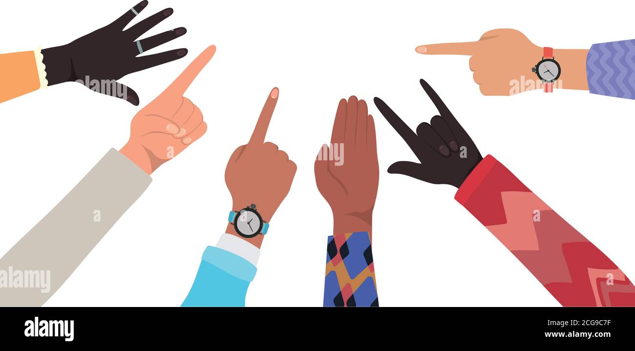 Hände mit Nummer eins und Felszeichen verschiedener Typen Von Skins Vektor-Design Stock Vektor