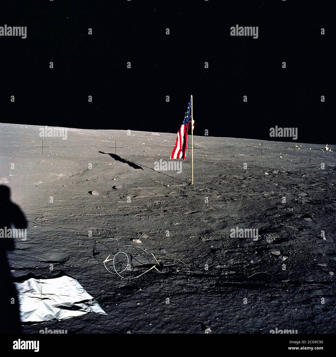 Dies ist der zweite von 25 Bildern von der Besatzung im Versuch, einen 360 Grad Mondoberfläche Szene aufgezeichnet. Apollo 12. Stockfoto
