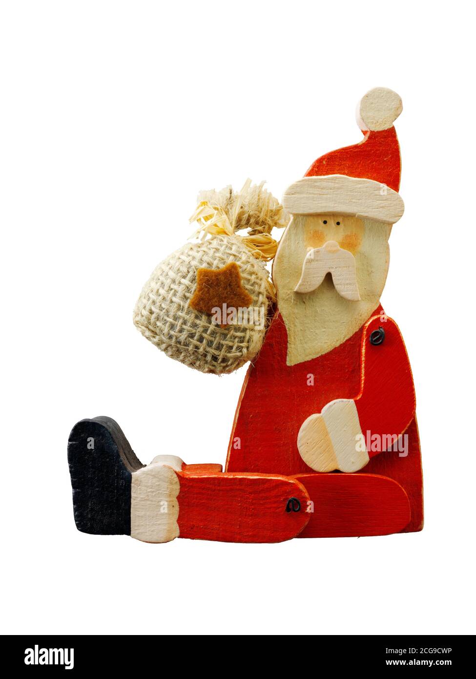 Holzweihnachtsdekoration von Weihnachtsmann (Weihnachtsmann), ausgeschnitten Stockfoto