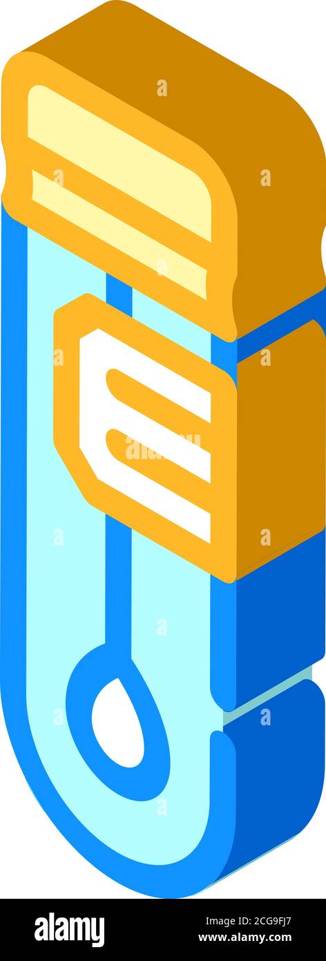 Stecken Sie den Kolben in die Flasche, um die isometrische Symboldarstellung zu analysieren Stock Vektor