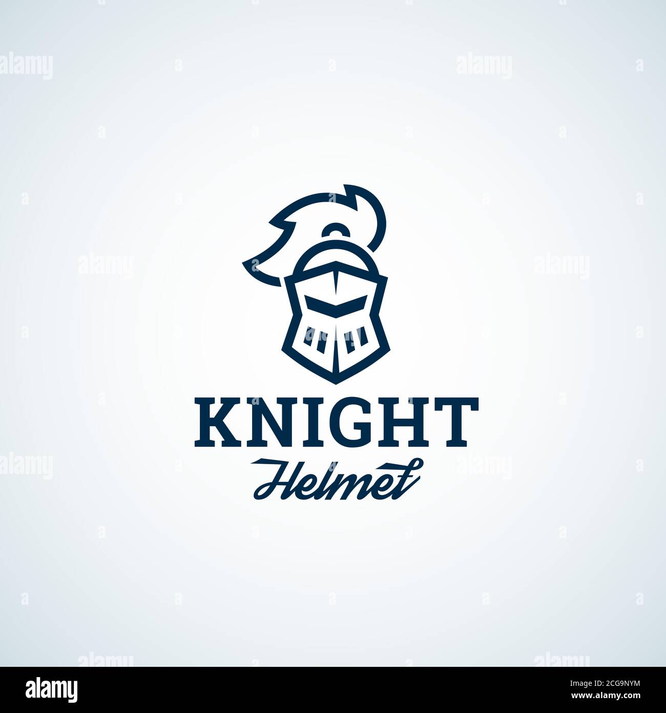 Einfache Linie Stil Ritter Helm abstrakte Vektor-Symbol, Symbol oder Logo-Vorlage. Warrior Head Silhouette mit moderner Typografie. Kreatives Mittelalter Stock Vektor