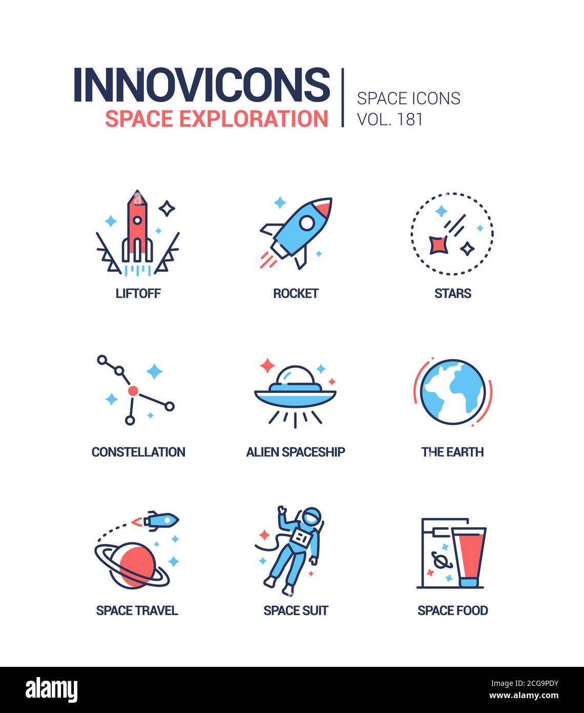 Space Exploration - Linie Design Stil Symbole gesetzt Stock Vektor