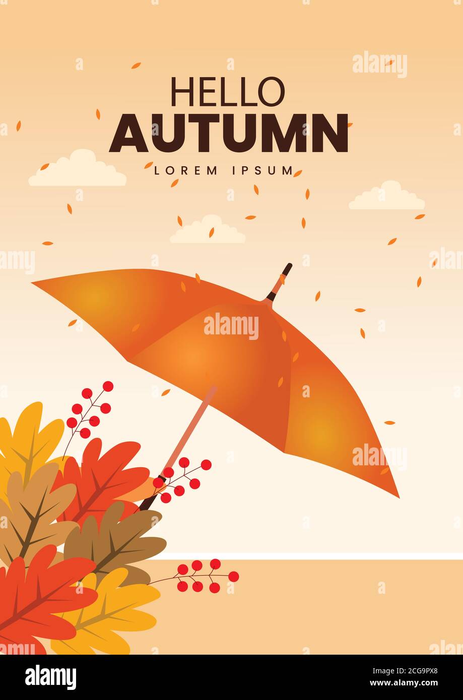 Nettes Paar sitzt auf der Bank. Hello Autumn Vektor-Illustration mit beautifuHello Autumn Vektor-Illustration mit schöner Naturlandschaft. Stock Vektor