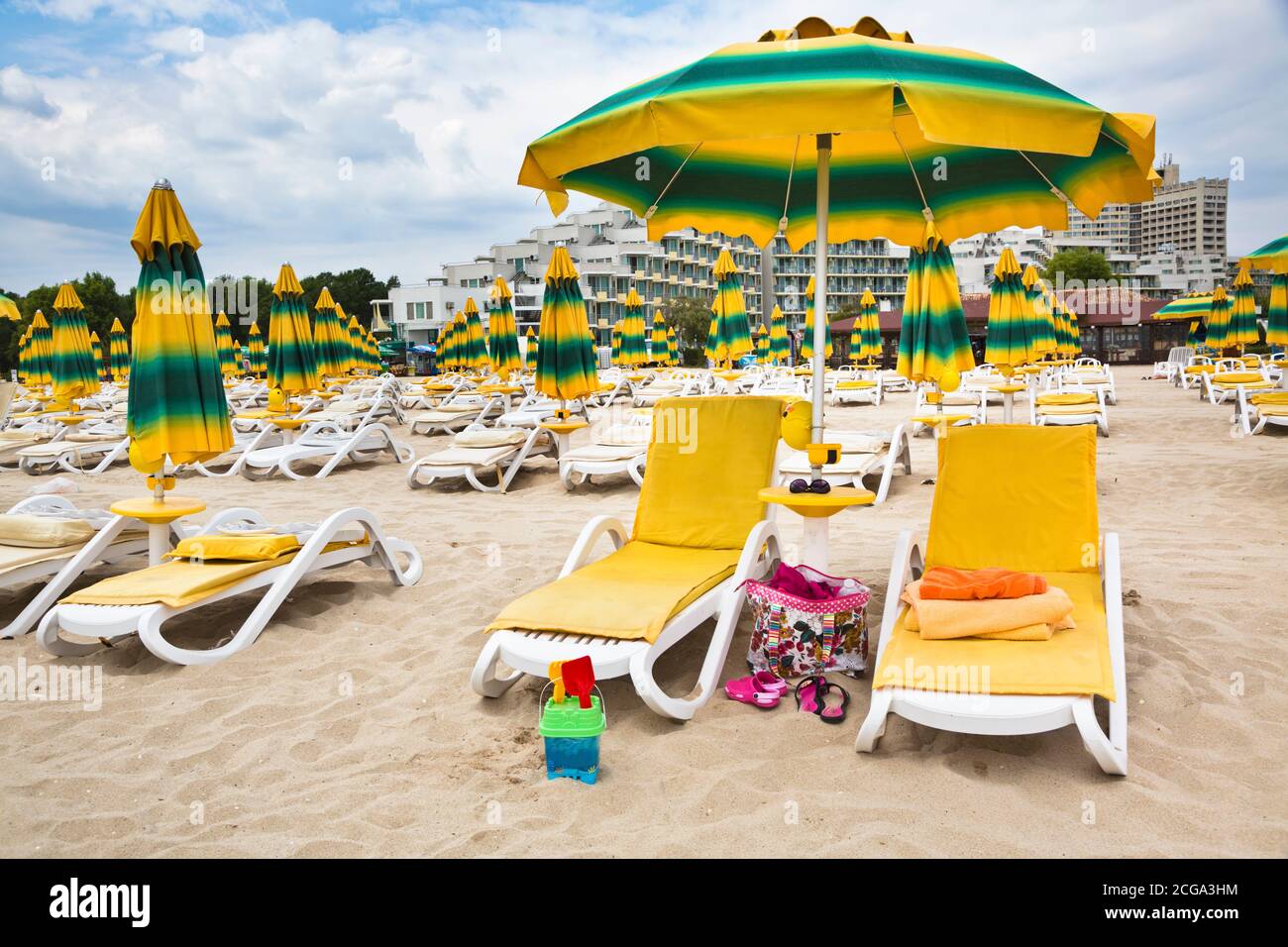 Strand in der Resortanlage 'Albena' am Schwarzen Meer Küste Bulgariens Stockfoto