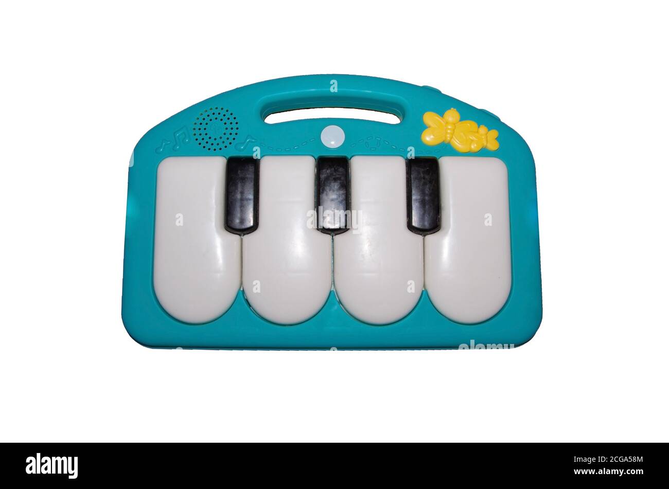 Elektrische Klaviertastatur für kleine Kinder isoliert auf dem weißen Hintergrund. Mit Beschneidungspfad. Stockfoto