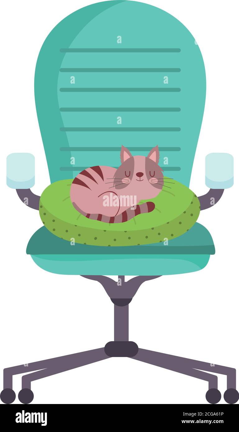 Katze ruht auf Kissen in Stuhl isoliert Design weißen Hintergrund vektorgrafik Stock Vektor