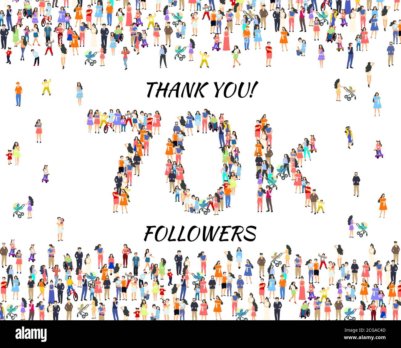 Vielen Dank Follower Völker, 70k online soziale Gruppe, glücklich Banner feiern, Vektor-Illustration Stock Vektor