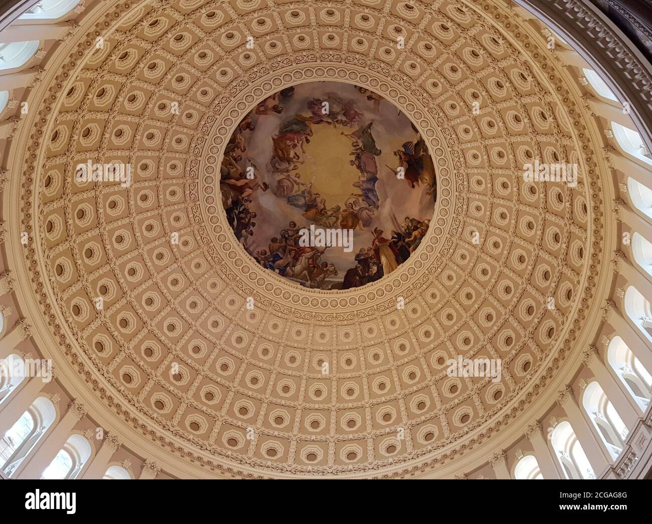 Die Apotheose von Washington, Fresko von Constantino Brumidi in der Kuppel der Rotunde des Kapitolgebäudes der Vereinigten Staaten, Washington D.C. Stockfoto