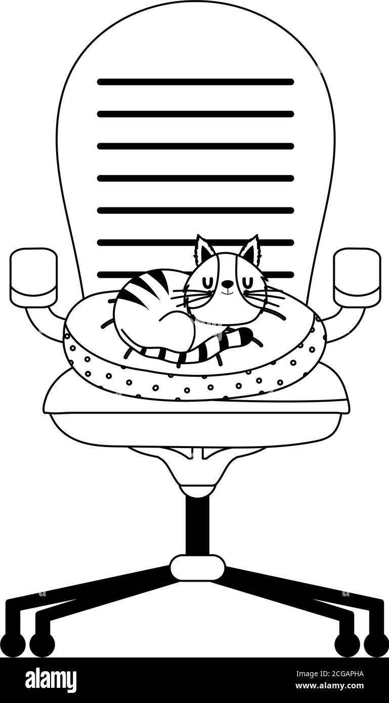 Katze ruht auf Kissen in Stuhl isoliert Icon line Stil vektorgrafik Stock Vektor