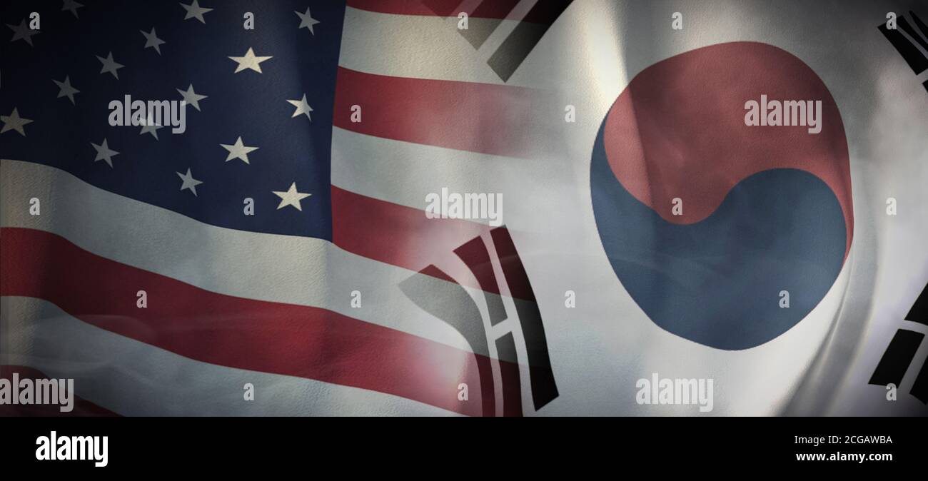 Flagge Bilder des Konzepts der internationalen Beziehungen zwischen den USA und Südkorea. Stockfoto