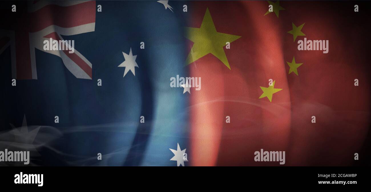 Flaggen Bilder des Konzepts der internationalen Beziehungen zwischen Australien und China. Stockfoto