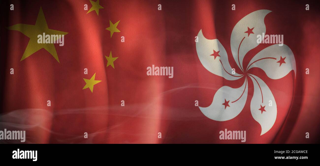 Flagge Bilder des Konzepts der internationalen Beziehungen zwischen China und Hongkong. Stockfoto