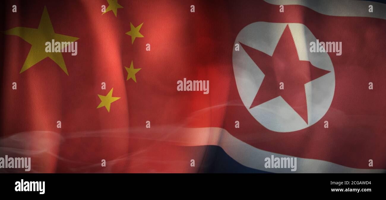 Flagge Bilder des Konzepts der internationalen Beziehungen zwischen China und Nordkorea. Stockfoto