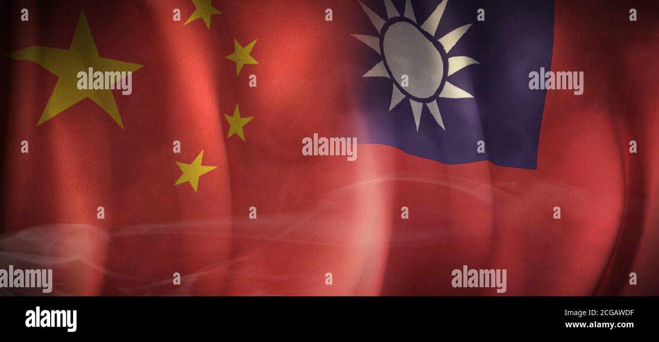 Flaggen Bilder des Konzepts der internationalen Beziehungen zwischen China und Taiwan. Stockfoto