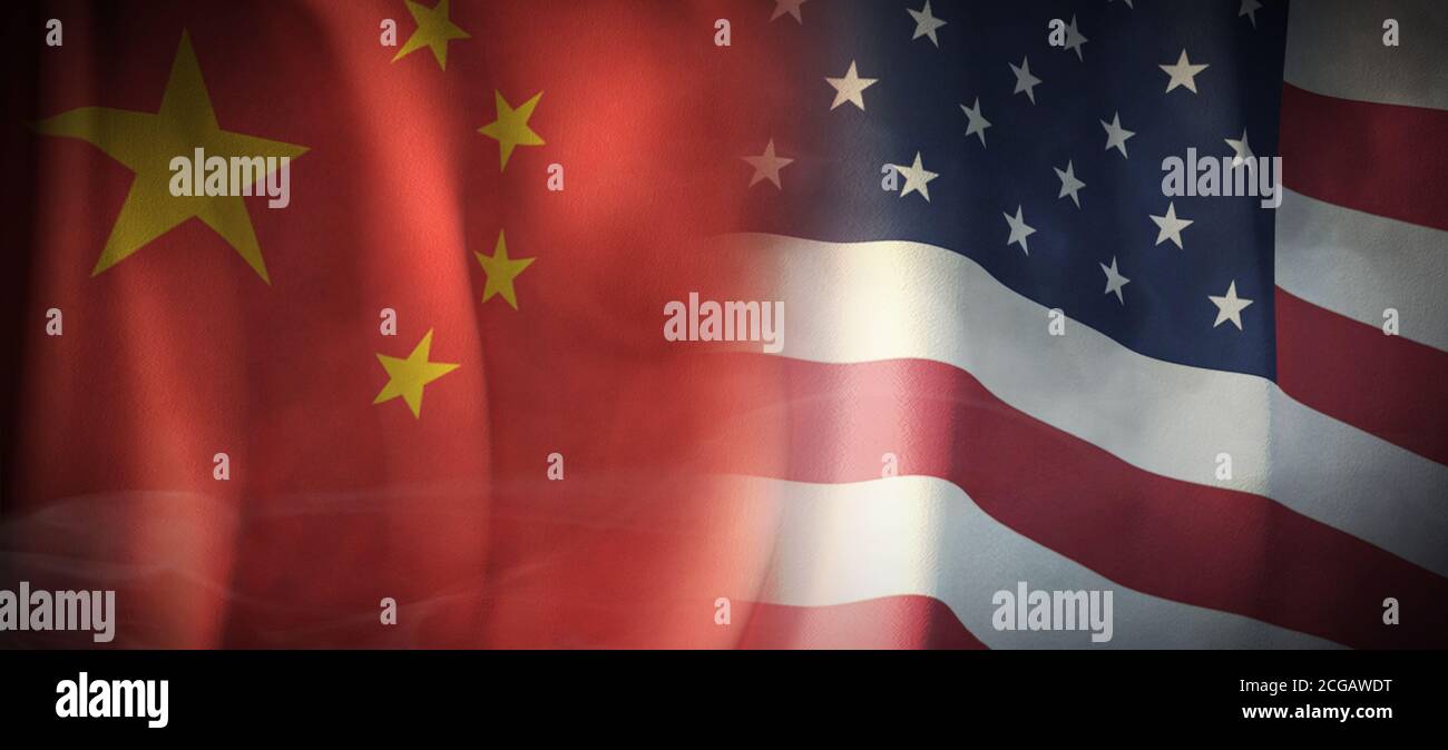Flaggen Bilder des Konzepts der internationalen Beziehungen zwischen China und den Vereinigten Staaten. Stockfoto
