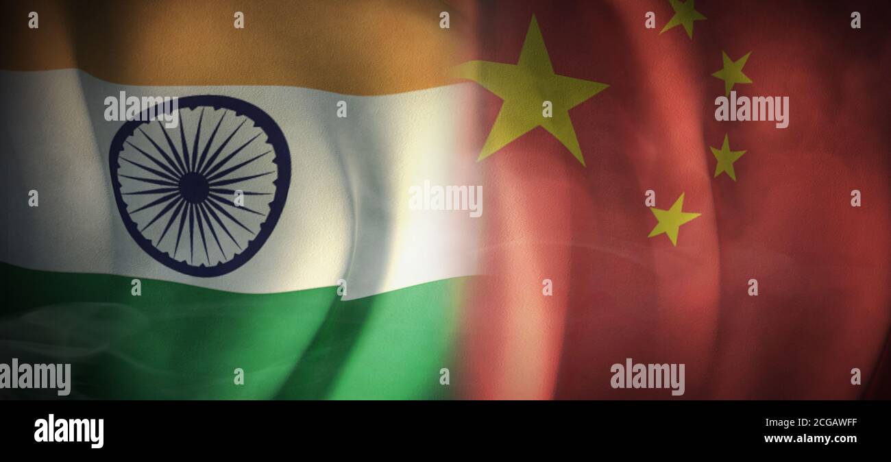 Flaggen Bilder des Konzepts der internationalen Beziehungen zwischen Indien und China. Stockfoto